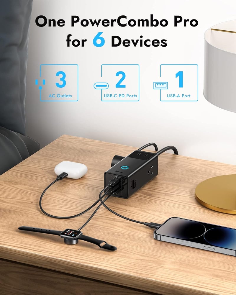Baseus Power Strip PD40W USB C Charger Extension Cord with 3 AC Outlets & 3 USB Port Fast Charging Charging Station for Office Dorm Room Home - Image 2